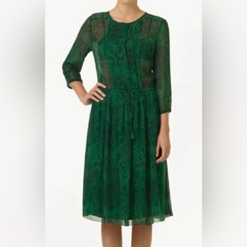 NWOT- Aritzia T Babaton 100% Silk Python Printed Sheer Midi Dress - Green - M